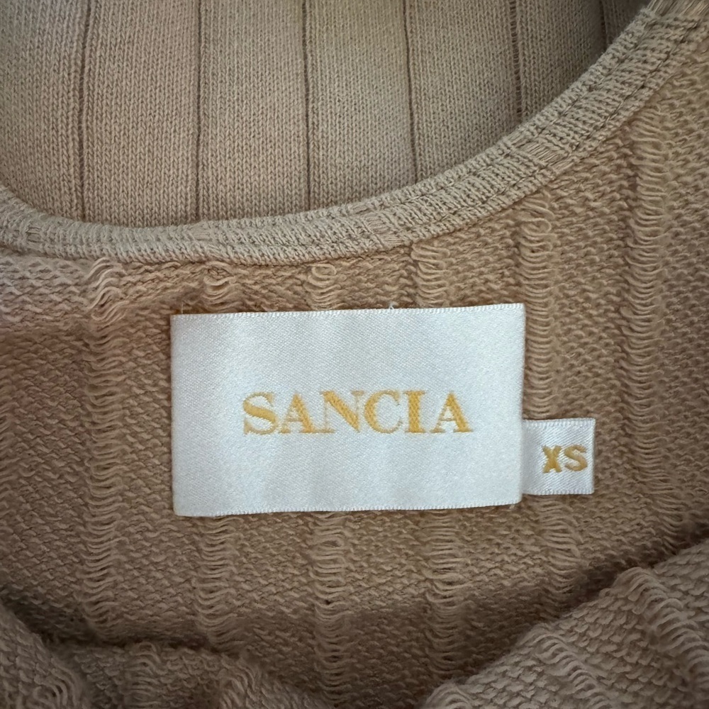 Sancia Ribbed Knit Maxi Dress XS Tan Beige Cotton Sleeveless Belted Tie Front - Picture 7 of 9